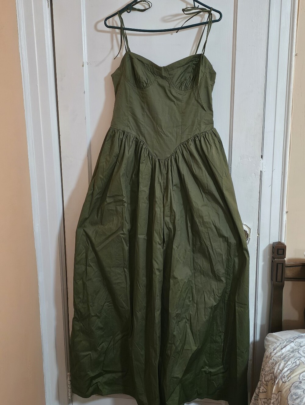 Olive Green Tie-Strap Maxi Wide Leg Jumpsuit